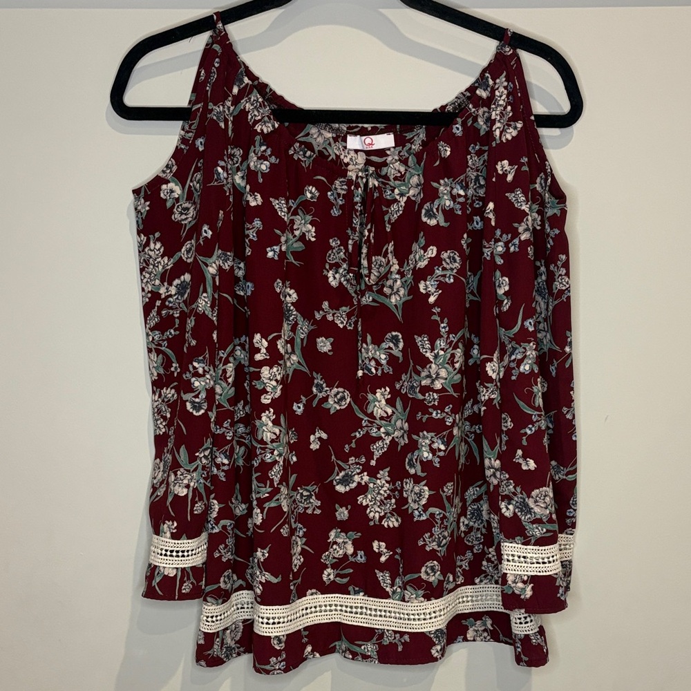 ❤️‍🔥4/$20 Floral Off-Shoulder Blouse in Burgundy